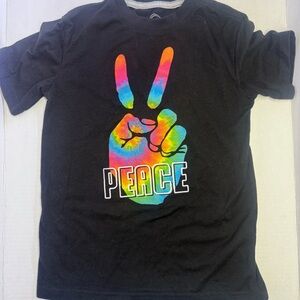 Wonder Nation Peace Sign Shirt Kids 6-7 Tie Dye Graphic Tee Black Rainbow